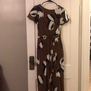 Anthropology brown and black flower print jumpsuit